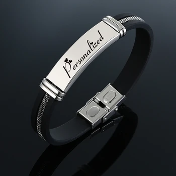 

Custom Personalized Stainless Steel ID Bracelet Men's Safty Silicone Rubber Brand Male Wristband Stylish 19.5cm 21.5cm 22.5cm