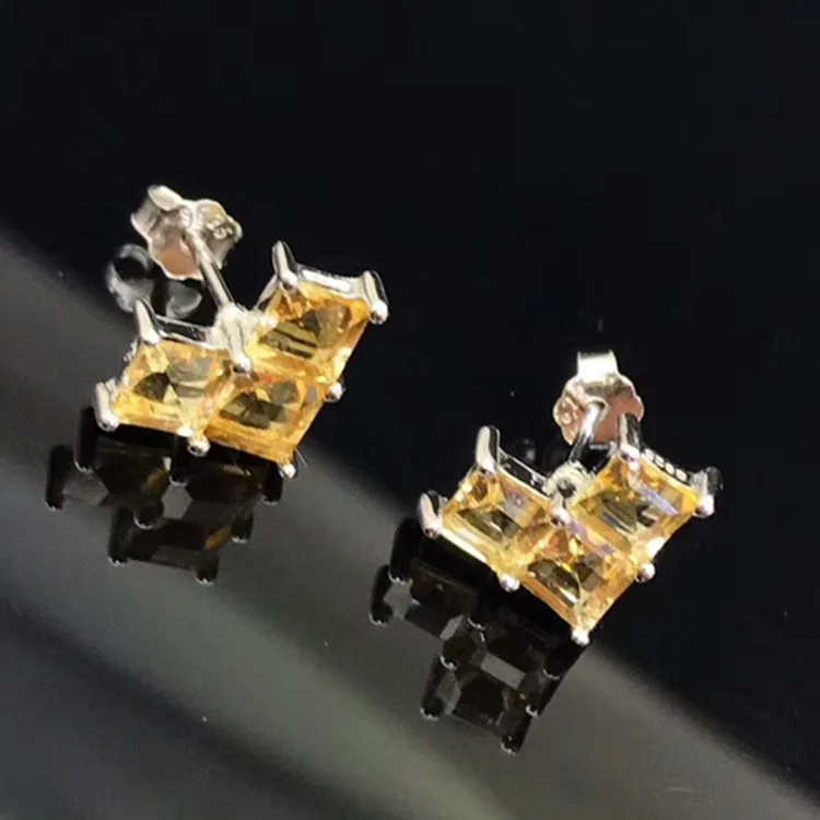 

Fashionable Multicolored Fine Silver Earrings Jewelry S925 Silver Inlaid Natural Yellow Crystal Ear Stud