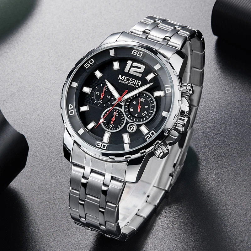 MEGIR Роскошные Бизнес наручные часы для мужчин бренд нержавеющая сталь хронограф кварцевые для мужчин s часы час часы Relogio Masculino