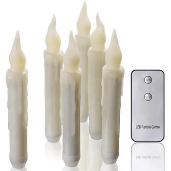 

LED Flameless Taper Candles, 6Pcs Flickering Battery Operated Taper Candlesticks with Remote Control, 6.7inch Warm White