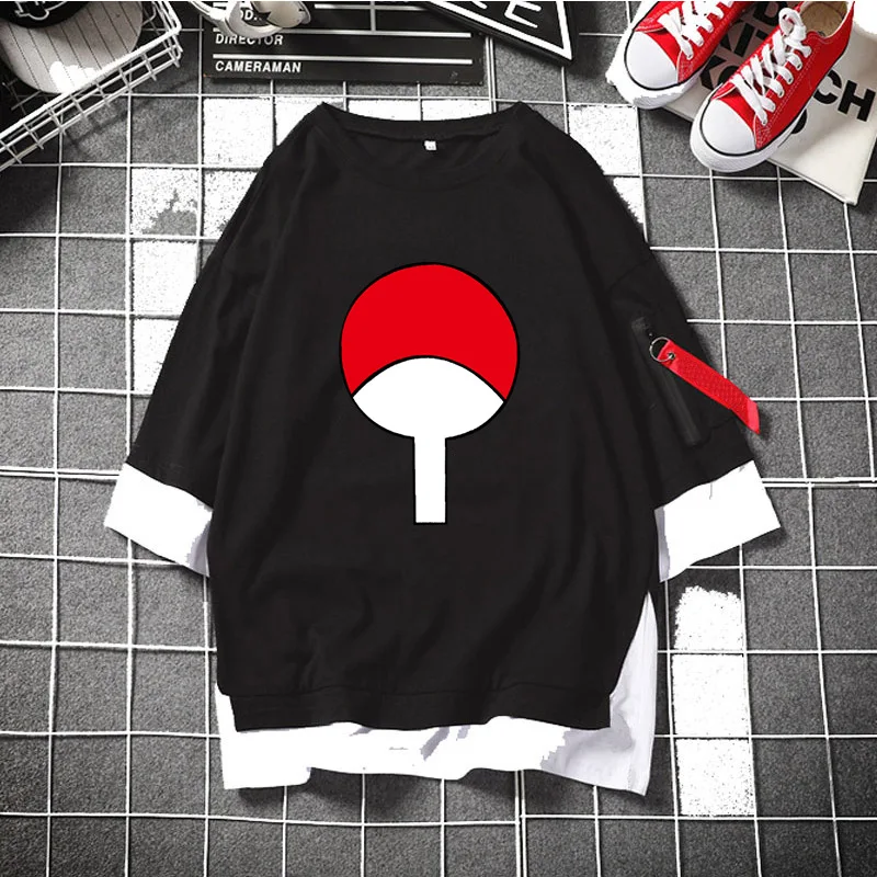 Наруто Sharingan Konoha логотип Akatsuki Red Cloud футболка Летняя хлопковая крутая уличная