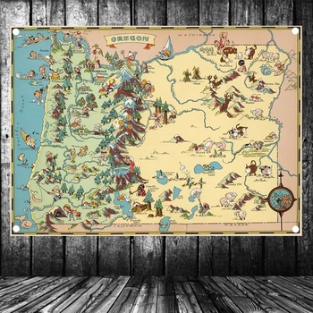 

"United States published in 1935 Oregon Map" Large Vintage Hang A flag Poster Banner Wall Stickers Canvas Painting