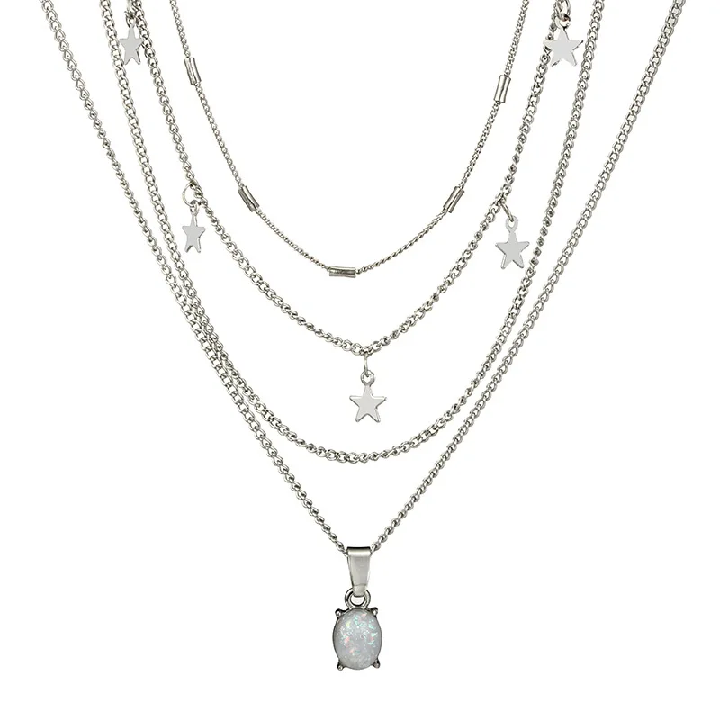Модное многослойное ожерелье со звездами из цинкового сплава для женщин, ожерелье с кулоном, колье, ожерелье, ювелирные изделия - Окраска металла: Silver