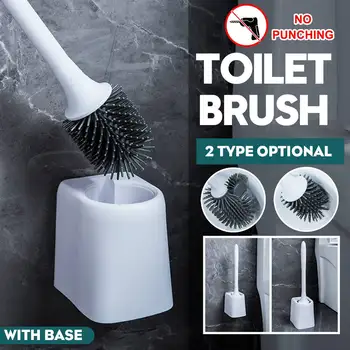 

TPR Silicone Toilet Brush Holder Set With Barb Head Wall Mounted Bathroom Toilet Cleaning Brush Durable Quick Drain
