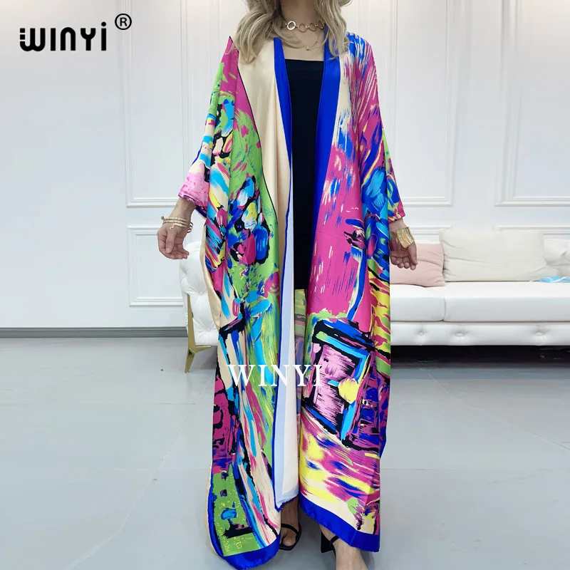 

WINYI summer dress 2021 Women Cardigan stitch robe KIMONO Cocktail sexcy Boho Maxi African Holiday Batwing Sleeve Silk Robe