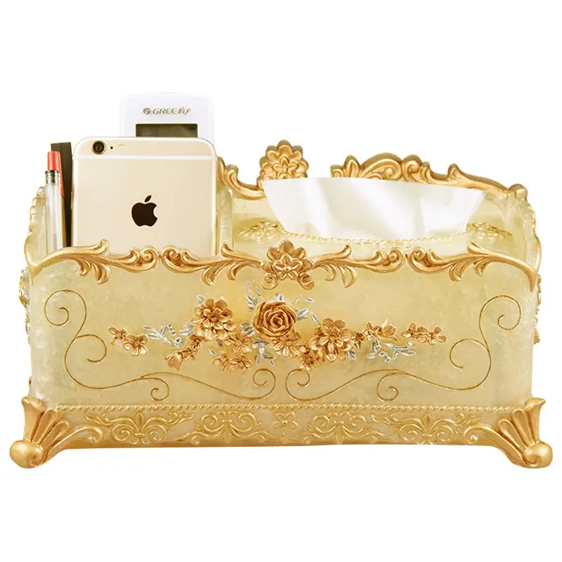 

European Style Multifunctional Desktop Creative Resin Tissue Box Living Room Coffee Table Remote Control Storage Box