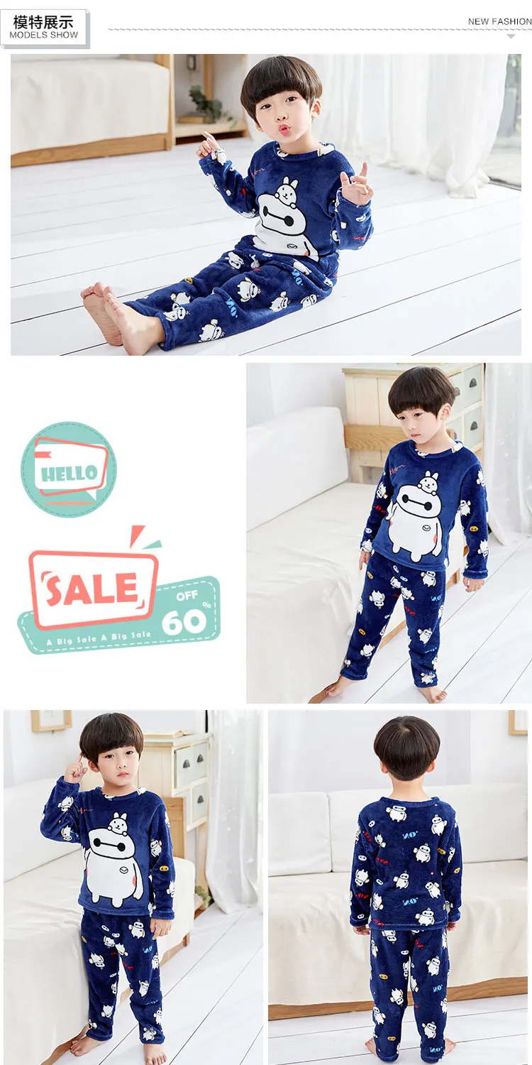 Продукт, зимние фланелевые детские пижамные комплекты детская теплая одежда для сна с рисунком для маленьких девочек и мальчиков, детские пижамы для детей от 3 до 14 лет