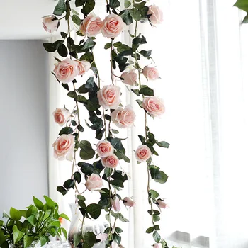 

180CM Fake Rose Vine Artificial Plants Flower Hanging Rose Ivy Home Hotel Office Wedding Party Garden Craft Art Decor