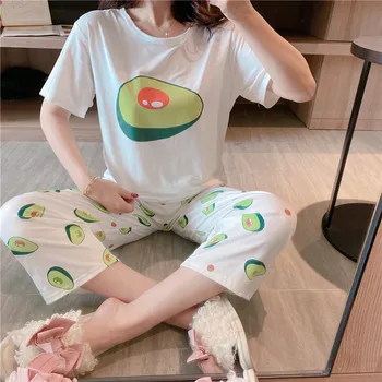 

2 Pieces Pajamas Women Avocado Cartoon Pijama Snow White Pineapple Sleepwear Outerwear Korean Pullover Casual Homewear S422