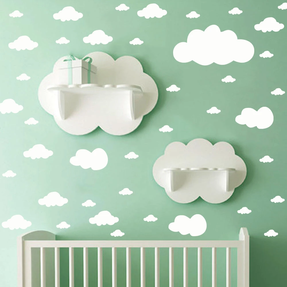Luminous Wall Stickers Wall Stickers Vinyl Decal Stickers 68pcs/set Mixed Size 2.5-25cm Cartoon Clouds Wall Stickers For Kids Baby Rooms Home Decor Art Mural Peel And Stick PVC Wallpaper