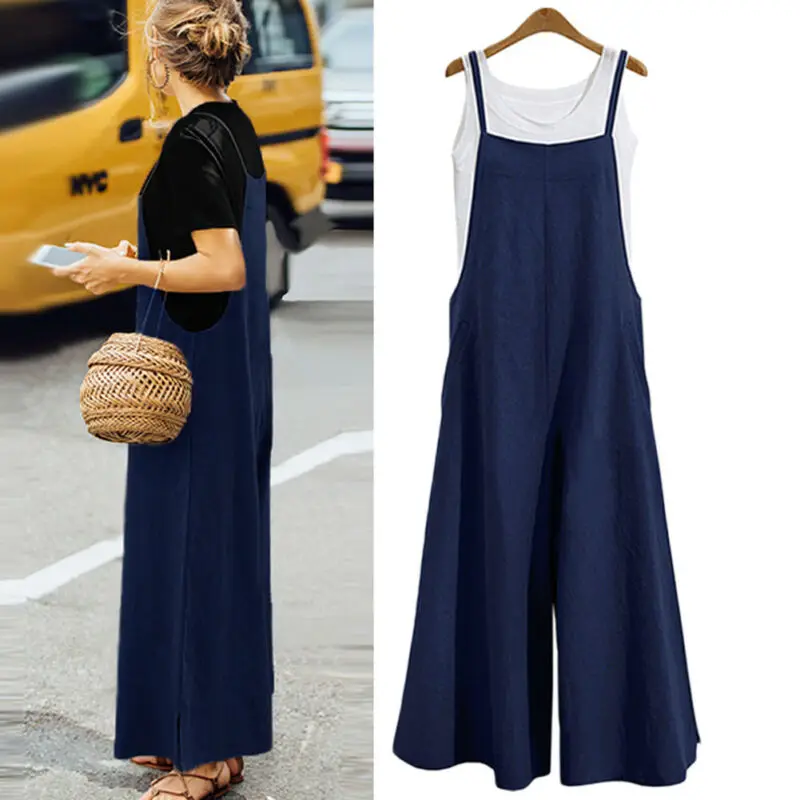 Meihuida Summer Autumn Women Casual Sleeveless Linen Cotton Loose Solid Strap Pants Jumpsuits Overalls Holiday Beach Wear Meihuida Summer Autumn Women Casual Sleeveless Linen Cotton Loose Solid Strap Pants Jumpsuits Overalls Holiday Beach Wear
