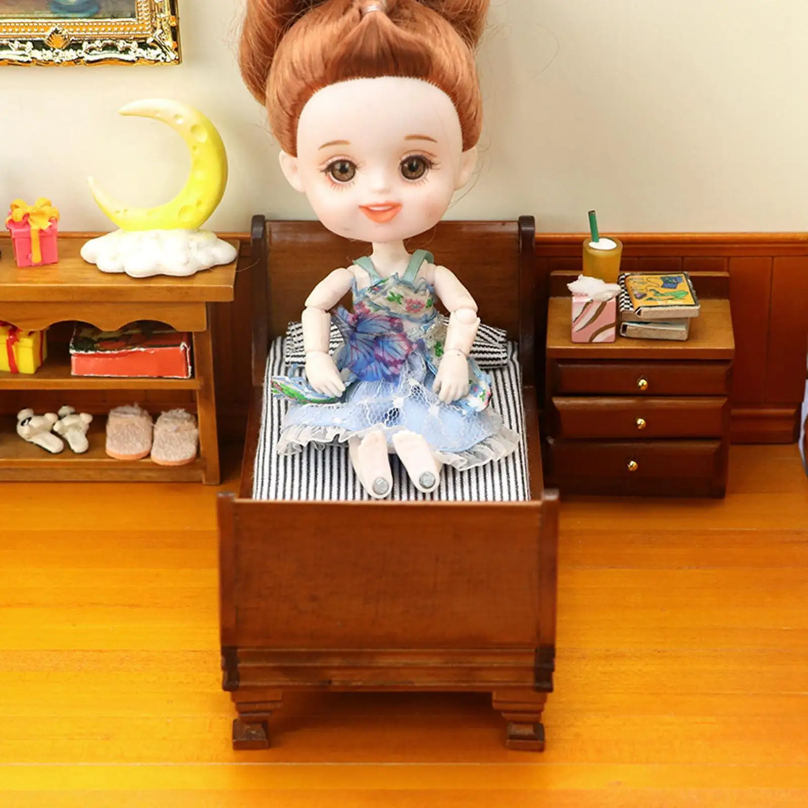 1/12 escala casa de muñecas en miniatura de madera mesa de noche bebé muñeca paisaje 