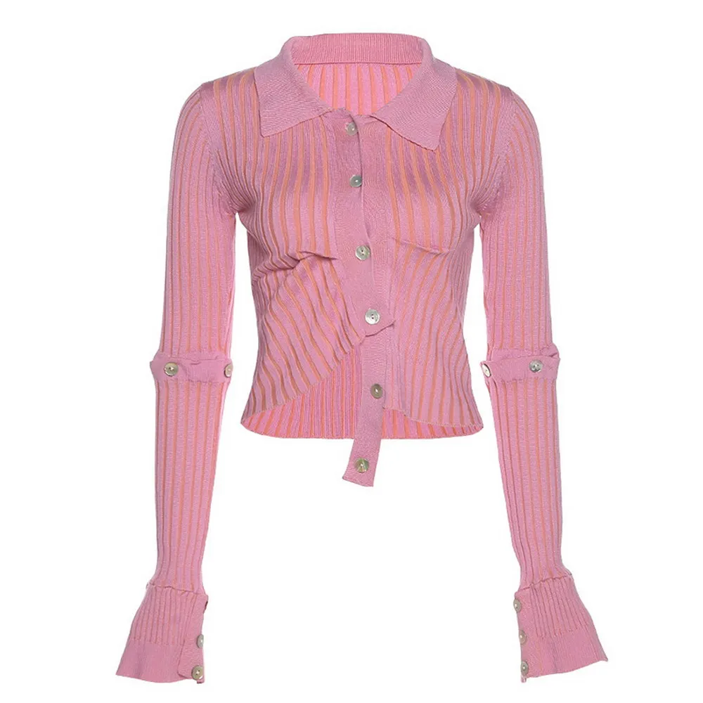 

Sexy Irregular Hem Detachable Long Sleeve Top Knit Sweater Cropped Cardigan