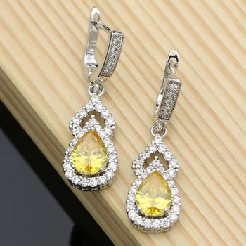 

New Fashion Jewelry Charm Yellow Cubic Zirconia Bridal Dangle Earrings 925 Silver Jewelry For Women Gift Party Dropshipping