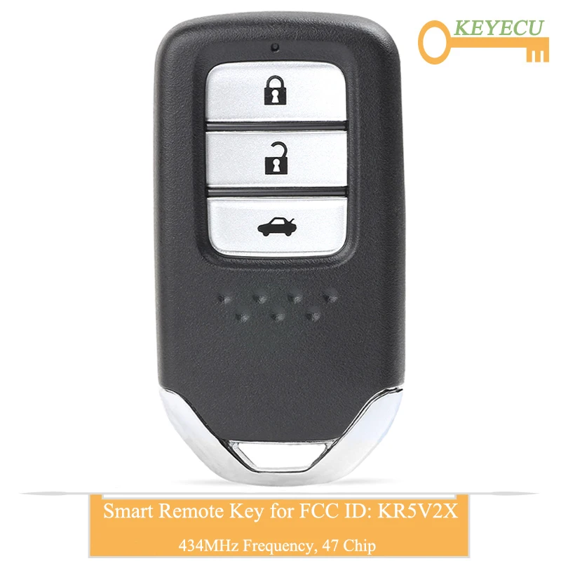 KEYECU умный пульт дистанционного управления автомобильный ключ для Honda City Jazz Civic Grace Fob 3 кнопки-434 МГц-ID47 чип-FCC ID: KR5V2X