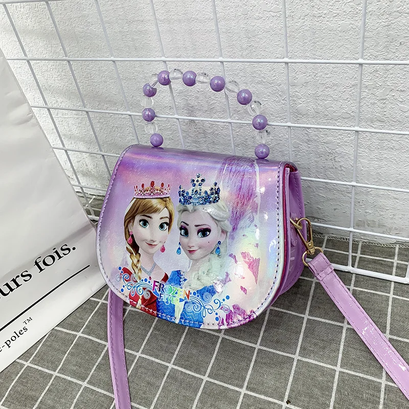 Disney Sofia frozen princess laser cartoon beaded bag girl messenger bag little girl shoulder bag handbag baby mini cute purses