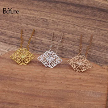 

BoYuTe (20 Pieces/Lot) 15*21MM Filigree Flower Plate Welding 75*10*1.2MM Hair Fork Hairpin Bride Hair Jewelry Diy Accessories