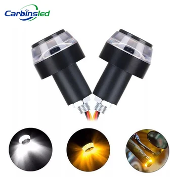 

CARBINSLED 2PCS Motorcycle Yellow LED Handle Bar End Indicator Moto Handle Bar Grip Plug Turn Signal Light FOR 22mm Handlebar