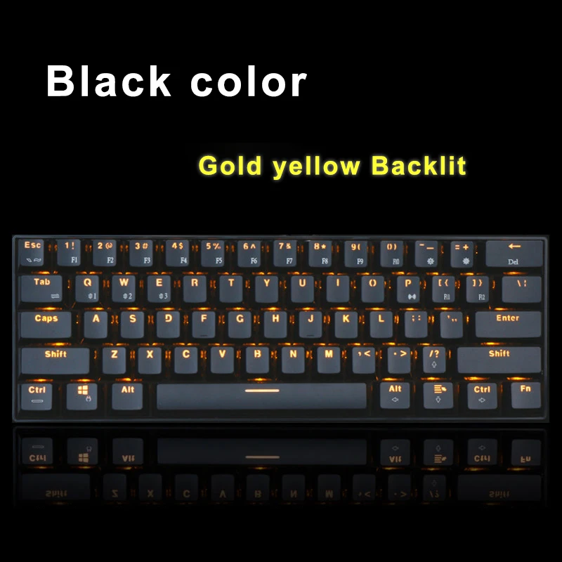 Bluetooth механические игровые клавиатуры Тонкий 61 клавиши RGB с одной подсветкой Подсветка поддержка Wins/Android/iOS - Цвет: Black