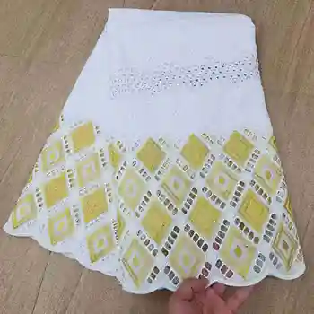 

100%Cotton African Lace Fabric Latest Nigerian Wedding Lace Fabrics Embroidered Dubai Fabrics With Stones African Brocade 5yards