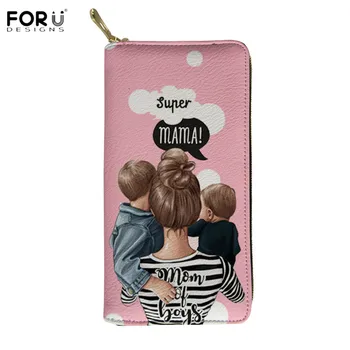 

FORUDESIGNS Mom Boys Leather Wallets Queen Classy Paris Girl Pink Clutch Purse for Women Christmas Gift Zipper Money Coin Wallet