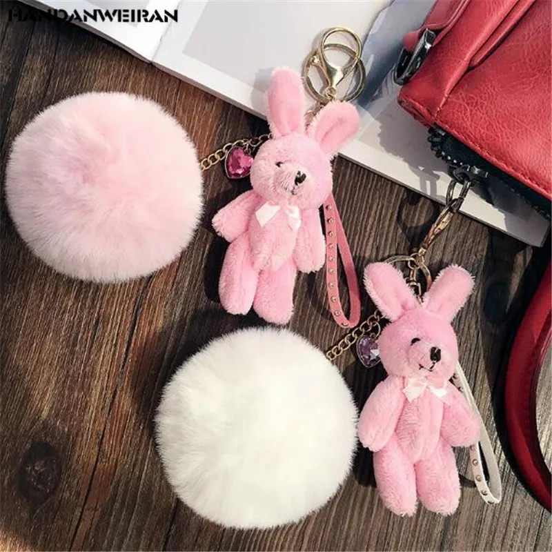 

Plush Toy New Cute 1PCS Fur Ball And Rabbit Suit Plush Pendant PP Cotton Filled Valentine Gift Girl Like Key Chain HANDANWEIRAN