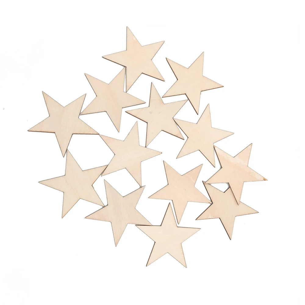 10-80mm Wooden Stars Cutout Shapes Wooden Ornaments Wooden Embellishments for DIY Arts and Crafts Christmas Wedding Decor