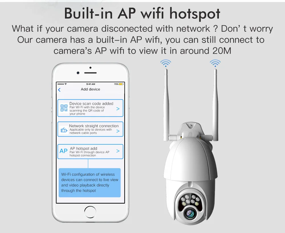 Открытый Водонепроницаемый WiFi PTZ Pan Tilt 1080P HD Безопасности IP IR камера ночного видения