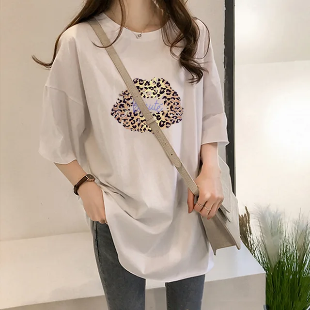 Korean Style Female T-shirt Pure Color M-XL Oversized Women Tops Harajuku  Simple Basic Tee Shirt Feminina White Casual O-neck White