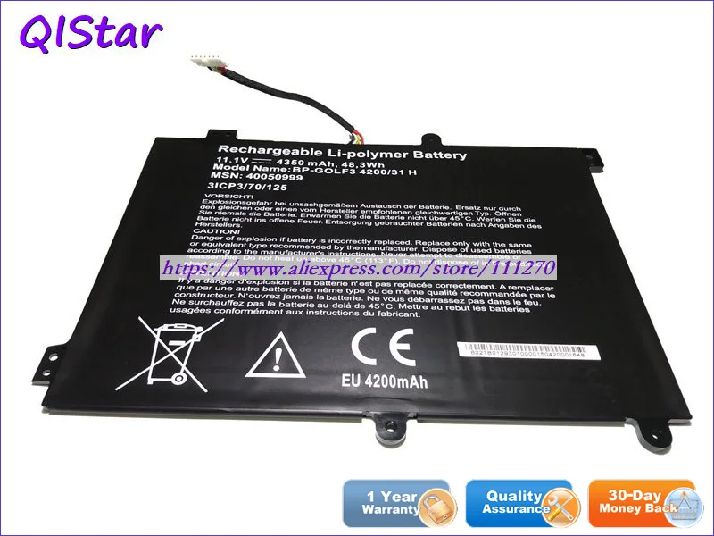 QISTAR 11,1 V 4350mAh подлинный BP-GOLF3 4200/31 H Аккумулятор для ноутбука Medion