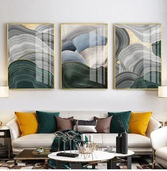 

Abstract Geometric pattern Golden wave line visual arts modern decorative Picture Canvas Wall Art Poster for room hotel decor