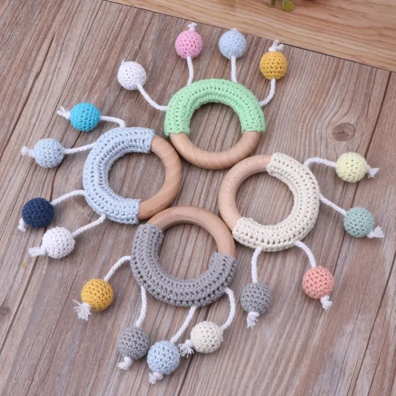 Baby Teether Crochet Wooden Ring Rattle For Products DIY Crafts Teething Amigurumi Toys | Мать и ребенок