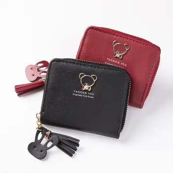 

NEW Tassel Cute Leather Wallet Women Brand Famous Mini Women Wallets Purses Female Short Coin Zipper Purse Cartera Mujer XC87