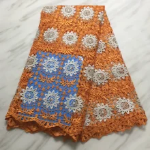 burnt orange lace african cord lace fabrics guipure lace fabric with beads tissu dentelle high quality 5yard