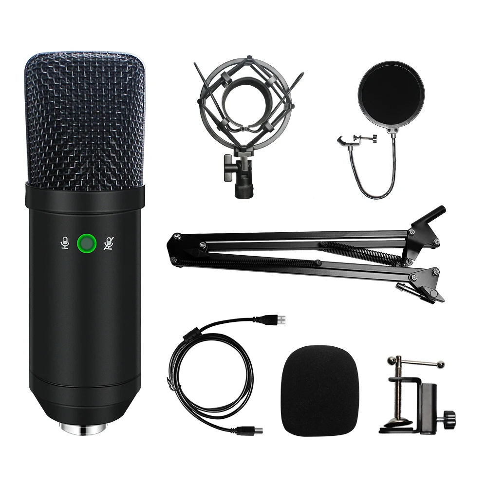 Конденсаторный USB микрофон в комплекте Студийный для караоке записи прямых