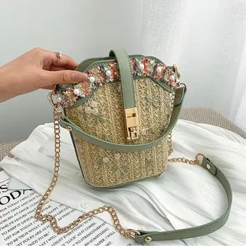 

Bag summer 2020 Newest Mini torebka na lancuszku Beach woman cross body bag Pearl Straw Bag Lace Embroidered bolsos mujer verano