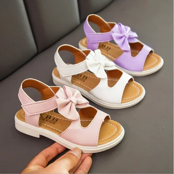 

Girl Children Leather Sandals New Sandals Kids Summer Girls Shoes Bow&Dot Child Sandals White&Pink&Purple Shoes Girls