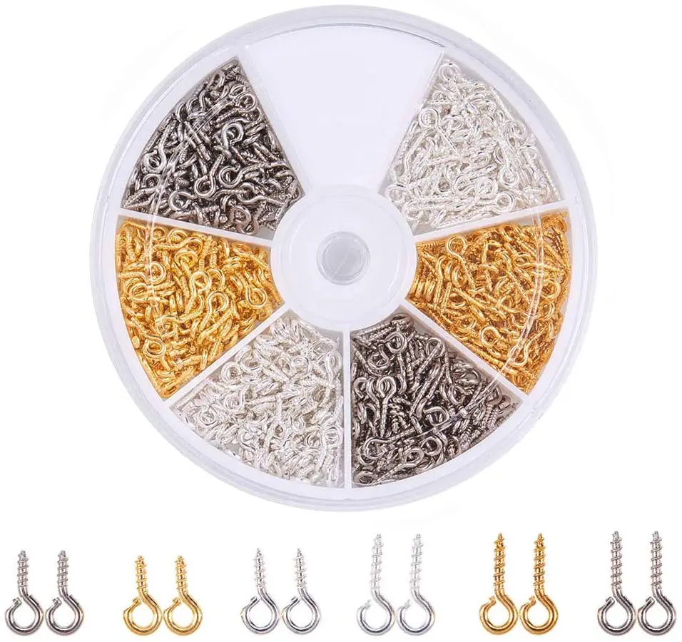 

About 700pcs/box Mini Eye Pins Hooks Eyelets Screw Bail Peg Threaded Clasps For Half Drilled Beads Charm Clasps Jewelry Making