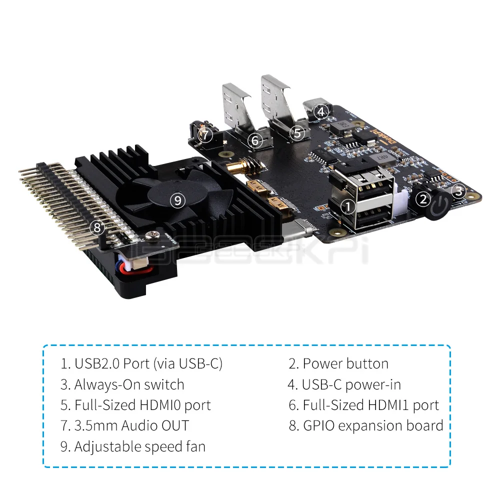 Geeekpi Deskpi Lite Framboesa pi Case-com Botão de Energia Dissipador de Calor com Ventilador Pwm Duplo Tamanho Completo Hdmi para Raspberry pi 4b Acessórios p/ quadro de demonstração - Imagem 3