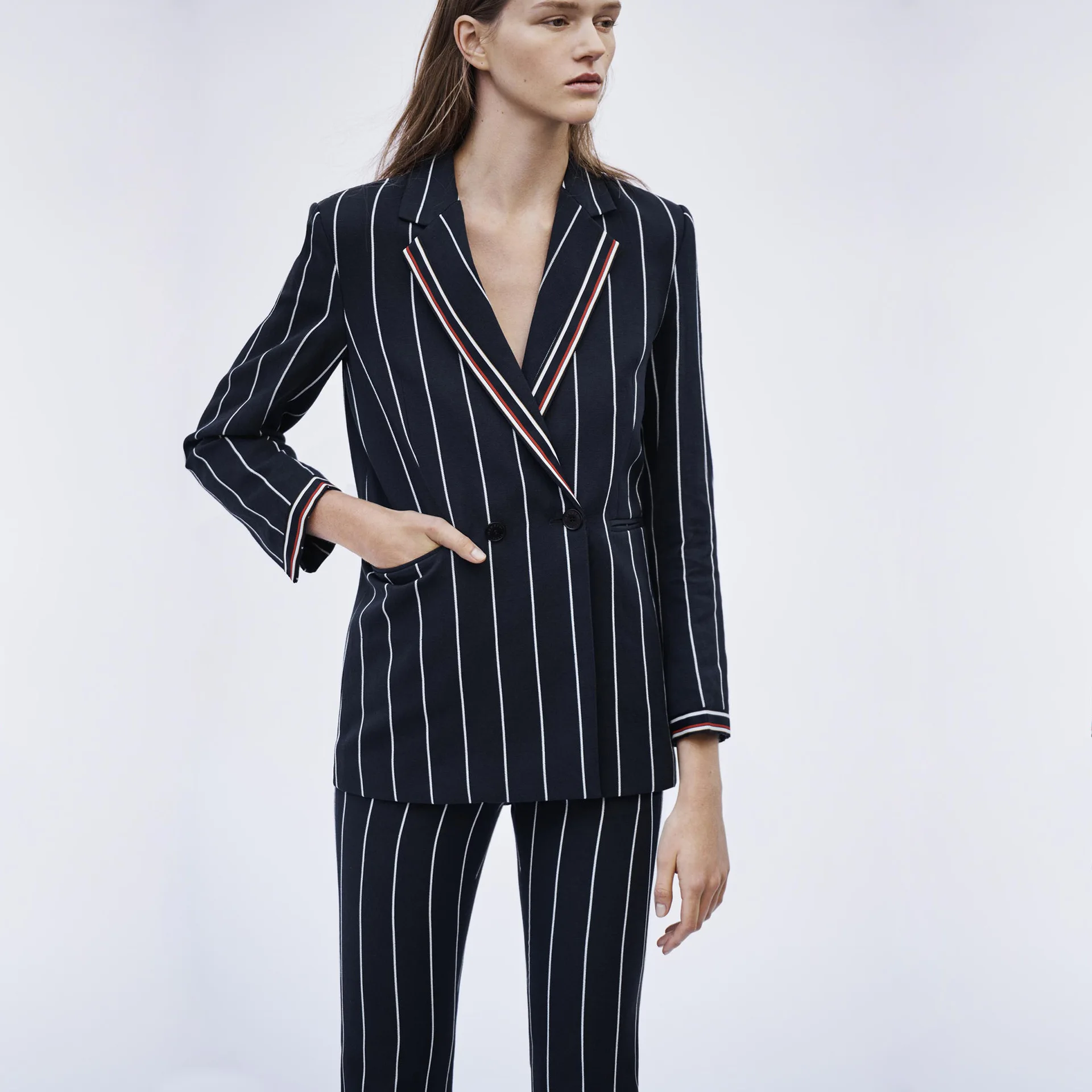 

Women Suit 2019 Spring and Summer New Color Contrast Striped Commuter Lady Suit