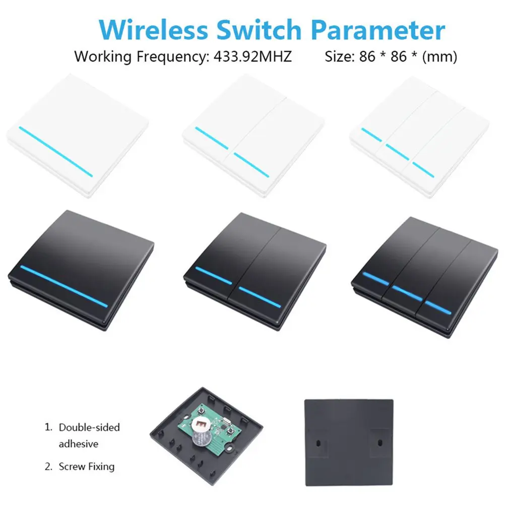 

1/2/3 gang 433Mhz smart push Wireless Switch Light RF Remote Control 110V 220V Receiver Wall Panel button Ceiling Lamp