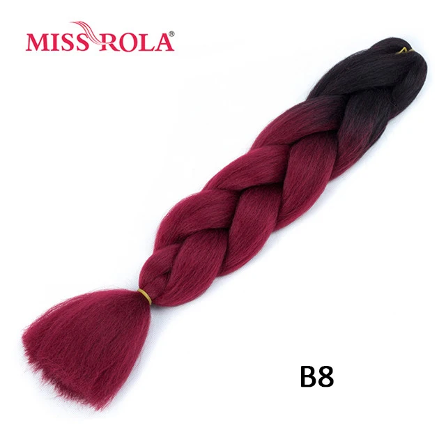 Miss Rola Synthetic Support Wholesale 100g 24 Inch Jumbo BraidsPink Green Yellow High Temperature Fiber Ombre Hair Extensions B8