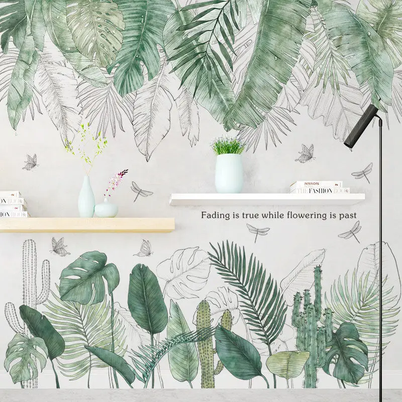 

Nordic Green Leaf Weed Wall Sticker for Bedroom Living room Decor 3D Tile Stickers Vinyl Wall Decals wallpaper Home Decoration