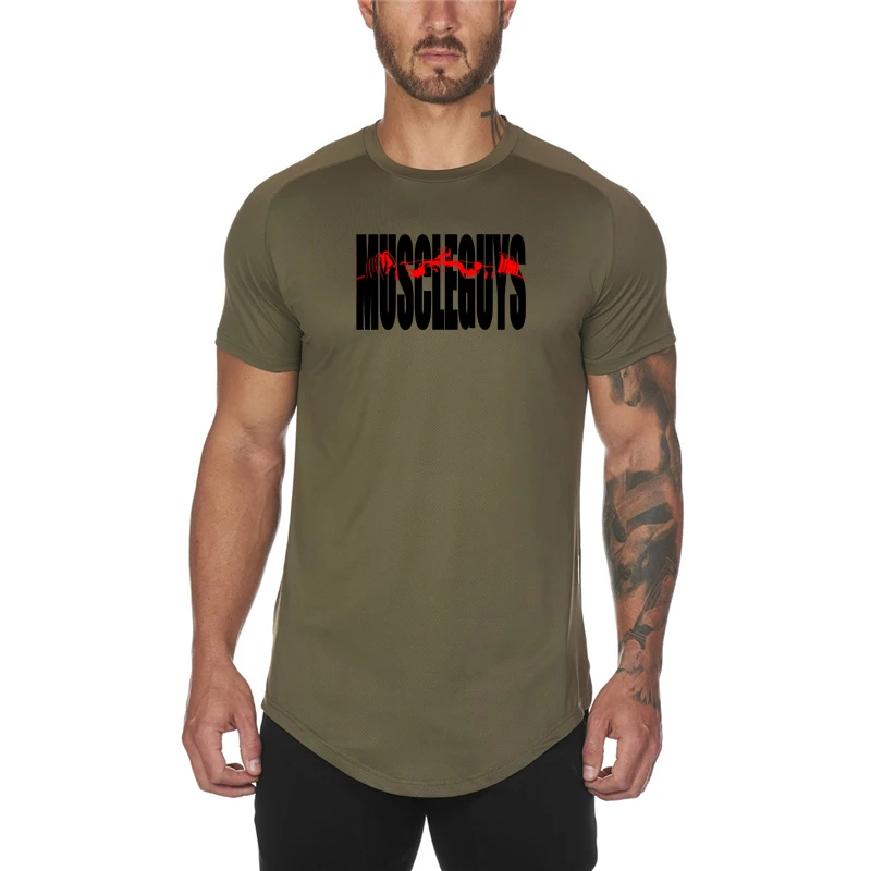 

Brand Mesh Fitness Casual Mens Short Sleeve Fashion Shirts Clothing Bodybuilding Tshirt Tights Sport Shirt Men Gym Sports Wear