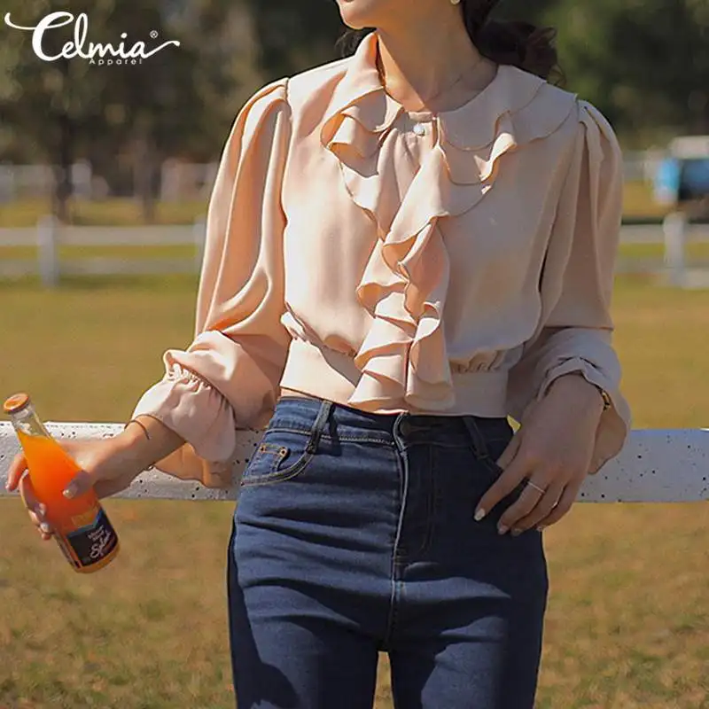 Celmia Stylish Top Women's Summer Blouse Female Long Flare Sleeve Ruffles Chiffon Shirt Casual Loose Solid Elegant Office Blusas Celmia Stylish Top Women's Summer Blouse Female Long Flare Sleeve Ruffles Chiffon Shirt Casual Loose Solid Elegant Office Blusas