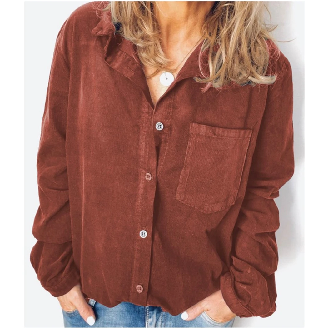 Женские осенние вельветовые рубашки повседневные женские блузки с длинными