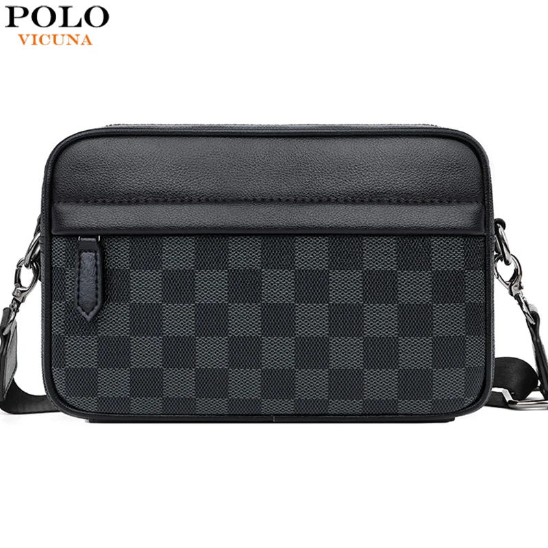 VICUNA POLO Brand Grid Design Mens Crossbody Messenger Bag Small Leather Sling Shoulder Bags Classic Design Man Bag Dropshipping