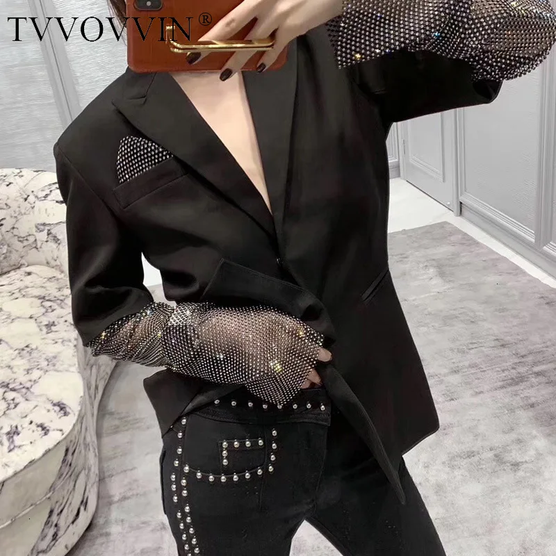 TVVOVVIN осень Лидер продаж дизайн чувствовать себя с пересекающимися мигающими звездами Стразы в стиле пэчворк с длинными рукавами костюм Легкое свободное модное пальто женские ZX211