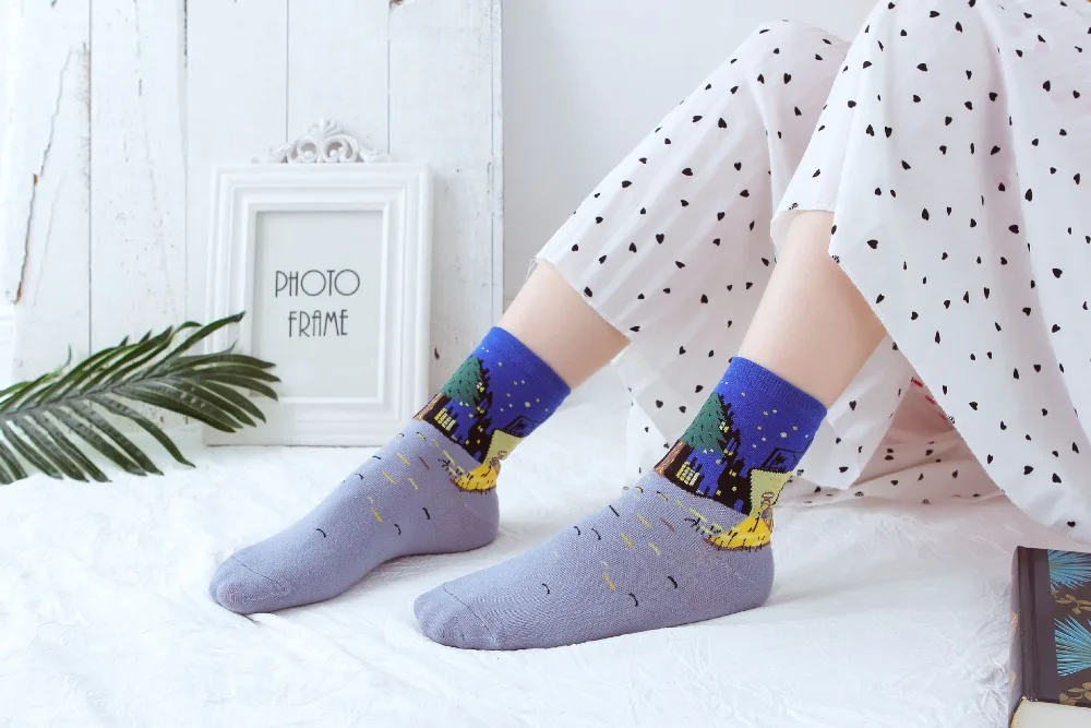 Модные женские носки с масляными рисунками; счастливые хипстерские носки для девочек-подростков; Новинка; яркие Необычные носки; забавные креативные носки