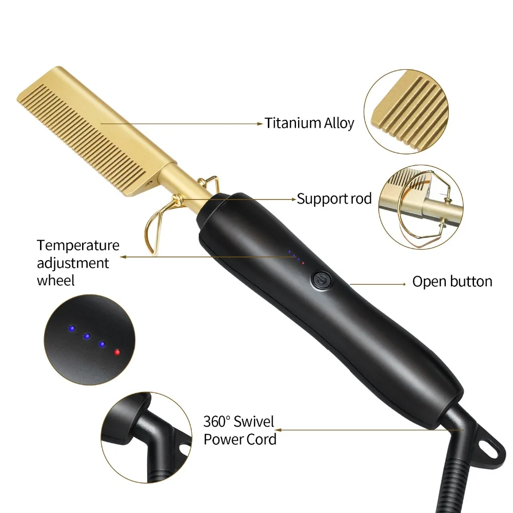 Электрический Керамический выпрямитель для волос с высоким нагревом 450 °F, утюжок для волос, экологически чистый выпрямляющий золотой гребень